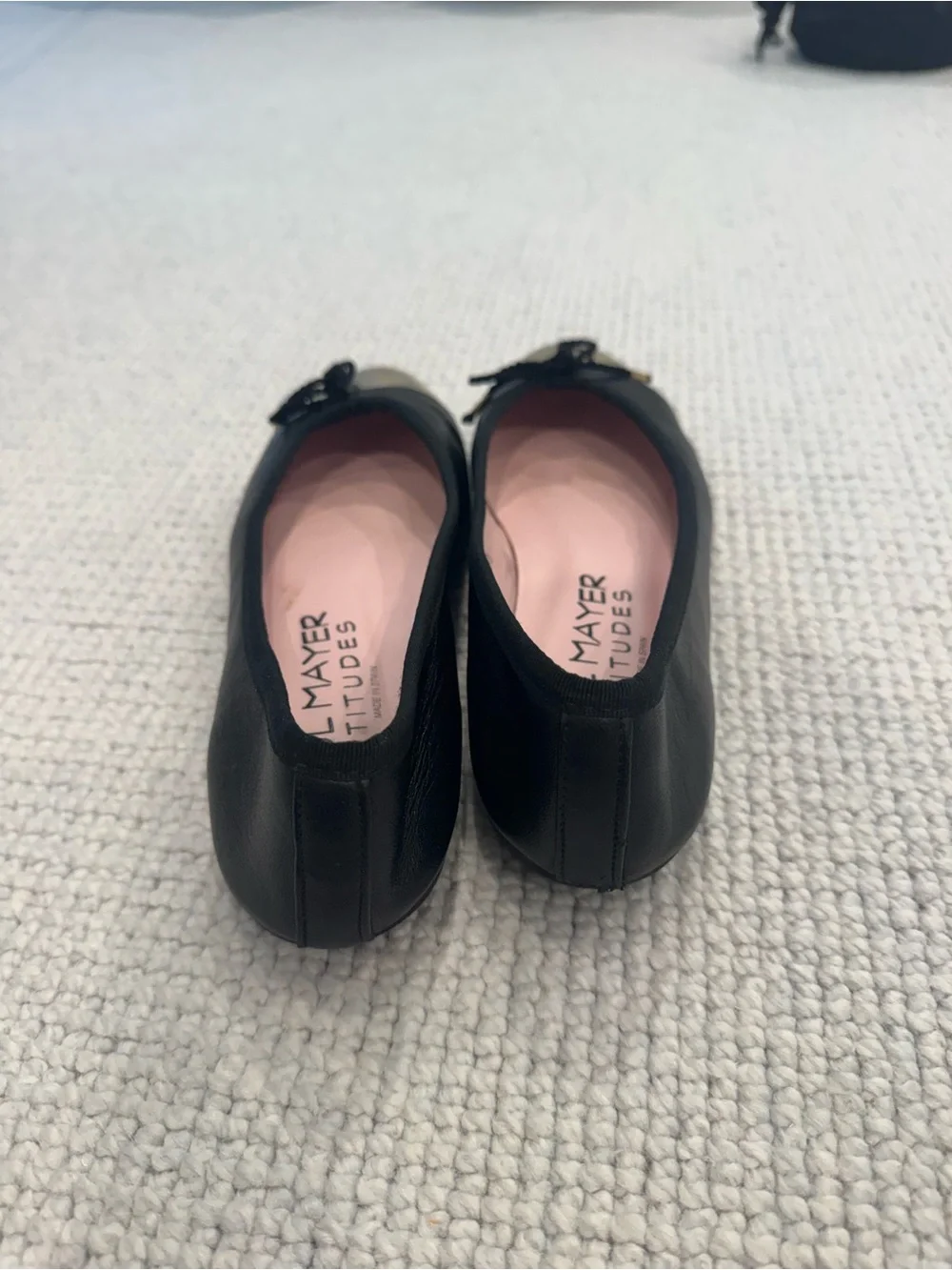 Paul Mayer Black Leather Ballet Flats with Gold Toe